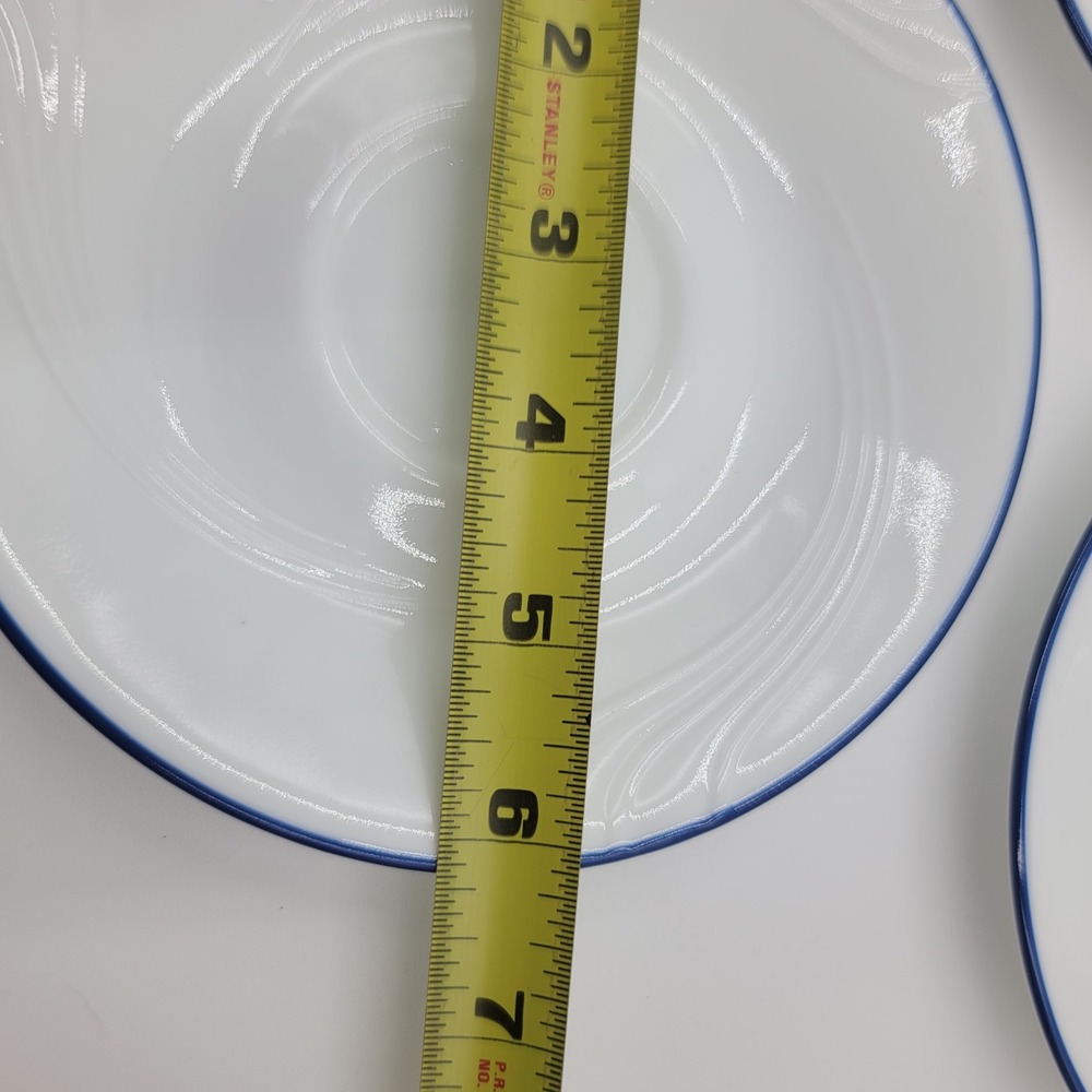 8pc Corelle Celestial Blue Swirl Saucers Blue Rim White Vitrelle 6.25 Inch USA - Picture 5 of 5